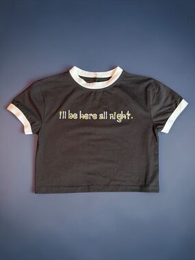 DOLLS KILL NWTBD “I’ll Be Here All Night” Black White Ringer Crop Baby Doll Tee